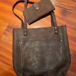 Brown Leather Tote with Wallet